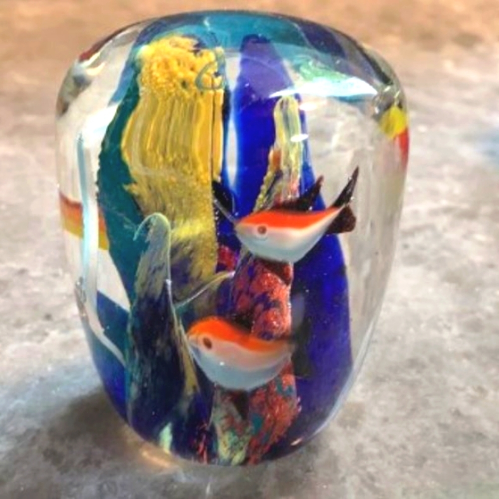 Murano Fish Sea Coral Hand Blown Glass Paperweight